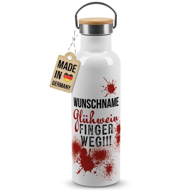 Trinkflasche mit Bambusdeckel - Gl&uuml;hwein blutig - Wei&szlig; 750 ml