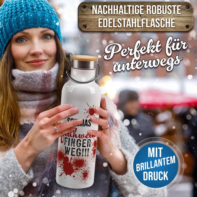 Trinkflasche mit Bambusdeckel - Gl&uuml;hwein blutig - Wei&szlig; 750 ml