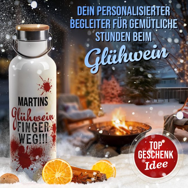 Trinkflasche mit Bambusdeckel - Gl&uuml;hwein blutig - Wei&szlig; 750 ml