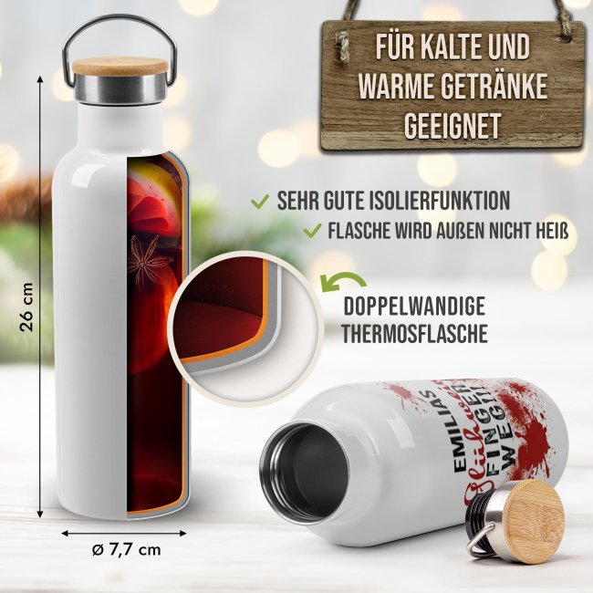 Trinkflasche mit Bambusdeckel - Gl&uuml;hwein blutig - Wei&szlig; 750 ml