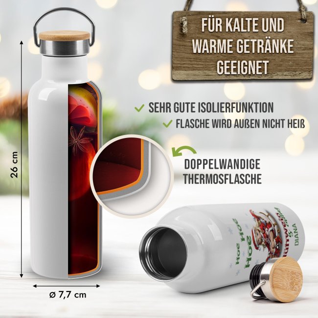 Trinkflasche mit Bambusdeckel - Hoe Hoe Hoe - Wei&szlig; 750 ml