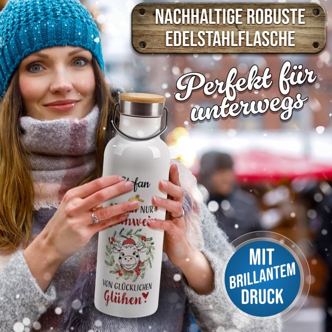 Trinkflasche mit Bambusdeckel - Gl&uuml;hwein von gl&uuml;cklichen Gl&uuml;hen - Wei&szlig; 750 ml