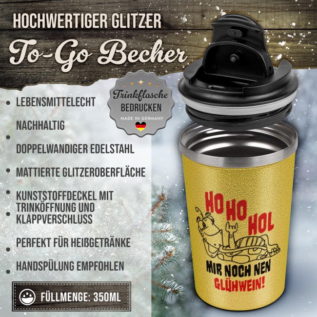 To-Go Edelstahlbecher Glitzer - Ho Ho Hol - Gold - 350 ml