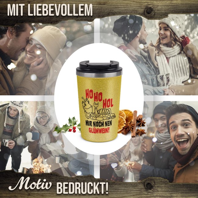 To-Go Edelstahlbecher Glitzer - Ho Ho Hol - Gold - 350 ml