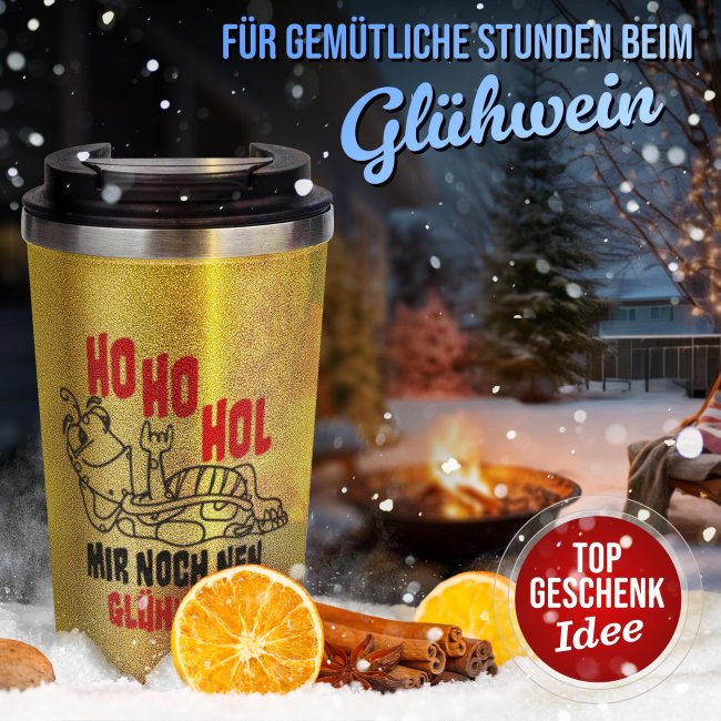 To-Go Edelstahlbecher Glitzer - Ho Ho Hol - Gold - 350 ml