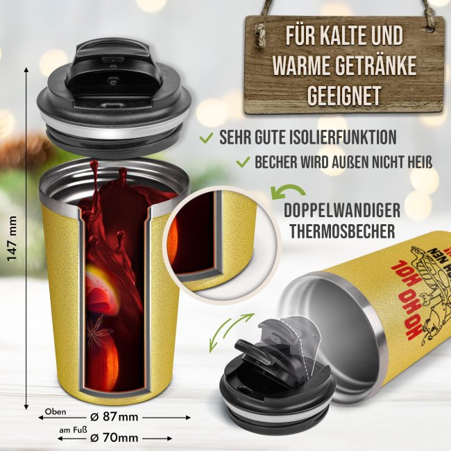 To-Go Edelstahlbecher Glitzer - Ho Ho Hol - Gold - 350 ml