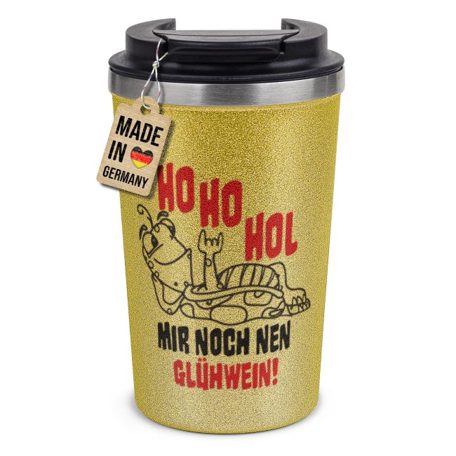 To-Go Edelstahlbecher Glitzer - Ho Ho Hol - Gold - 350 ml