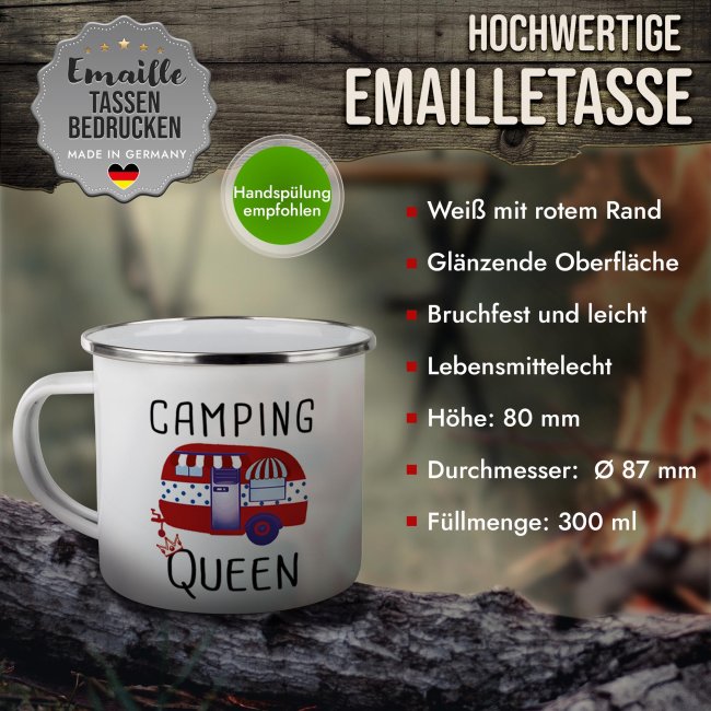 Emaille-Tasse f&uuml;r Camper - Camping Queen - 300 ml