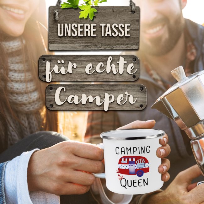 Emaille-Tasse f&uuml;r Camper - Camping Queen - 300 ml