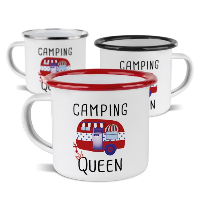 Emaille-Tasse f&uuml;r Camper - Camping Queen - 300 ml