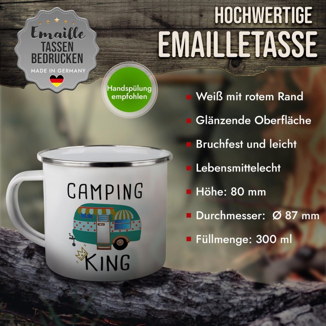 Emaille-Tasse f&uuml;r Camper - Camping King - 300 ml