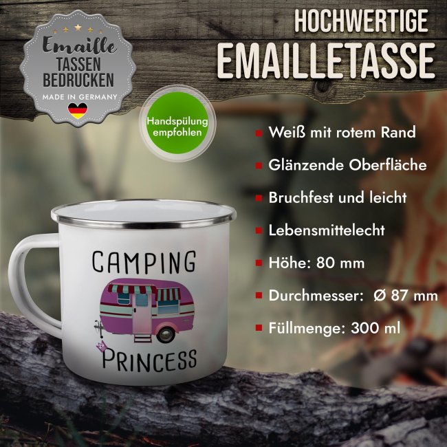 Emaille-Tasse f&uuml;r Camper - Camping Princess - 300 ml