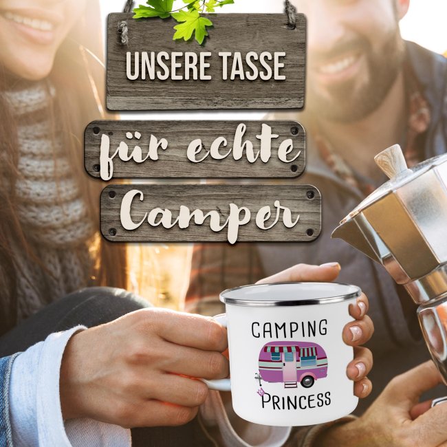 Emaille-Tasse f&uuml;r Camper - Camping Princess - 300 ml