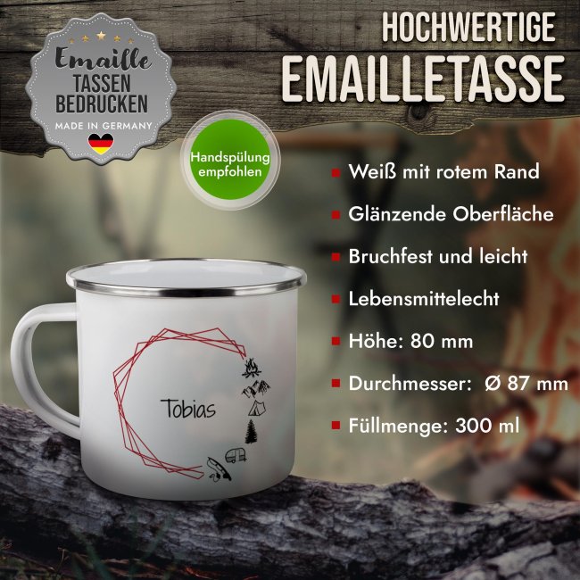 Emaille-Tasse f&uuml;r Camper - Camping Kreis - mit Name - 300 ml