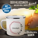 Emaille-Tasse f&uuml;r Camper - Camping Kreis - mit Name...