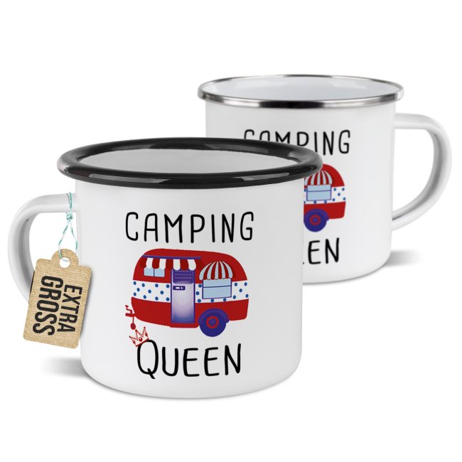 Emaille-Tasse f&uuml;r Camper - Camping Queen - 480 ml