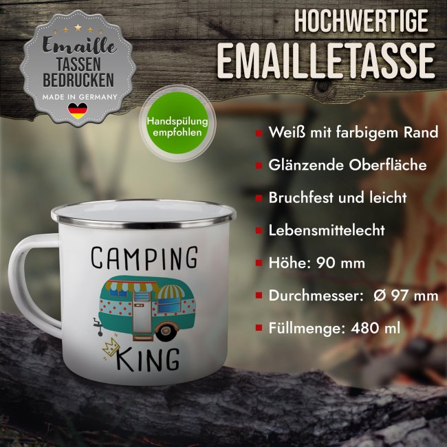 Emaille-Tasse f&uuml;r Camper - Camping King - 480 ml