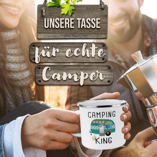 Emaille-Tasse f&uuml;r Camper - Camping King - 480 ml