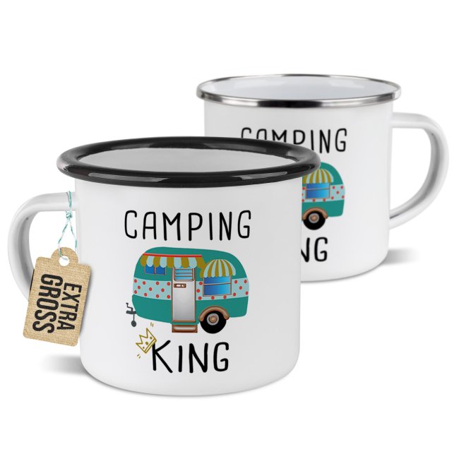 Emaille-Tasse f&uuml;r Camper - Camping King - 480 ml