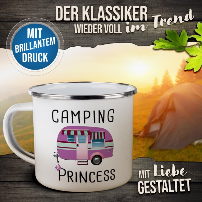 Emaille-Tasse f&uuml;r Camper - Camping Princess - 300 ml