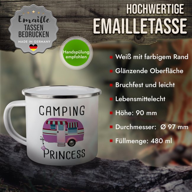 Emaille-Tasse f&uuml;r Camper - Camping Princess - 300 ml