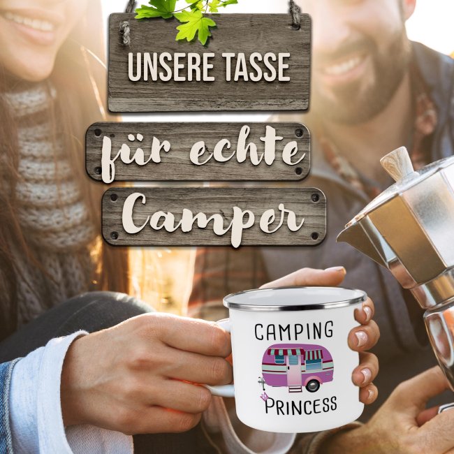 Emaille-Tasse f&uuml;r Camper - Camping Princess - 300 ml