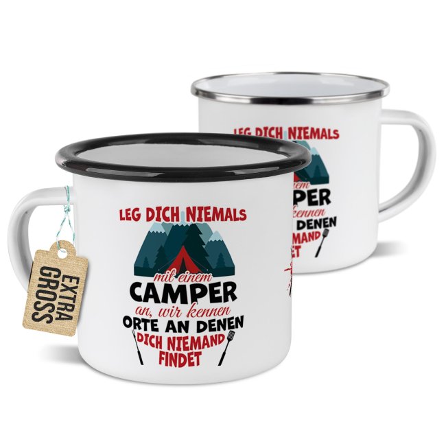 Emaille-Tasse - Leg dich niemals mit einem Camper an - 300 ml