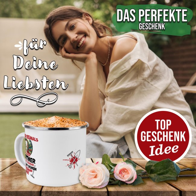 Emaille-Tasse - Leg dich niemals mit einem G&auml;rtner an - 300 ml