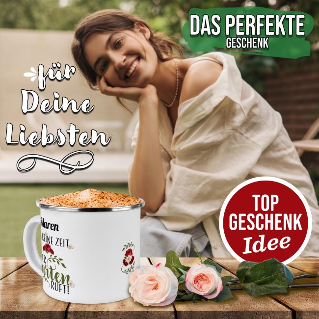 Emaille-Tasse - Der Garten ruft - mit Name - 300 ml