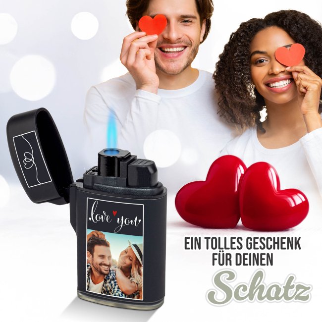 Sturm-Feuerzeug - Love you - mit Foto personalisieren