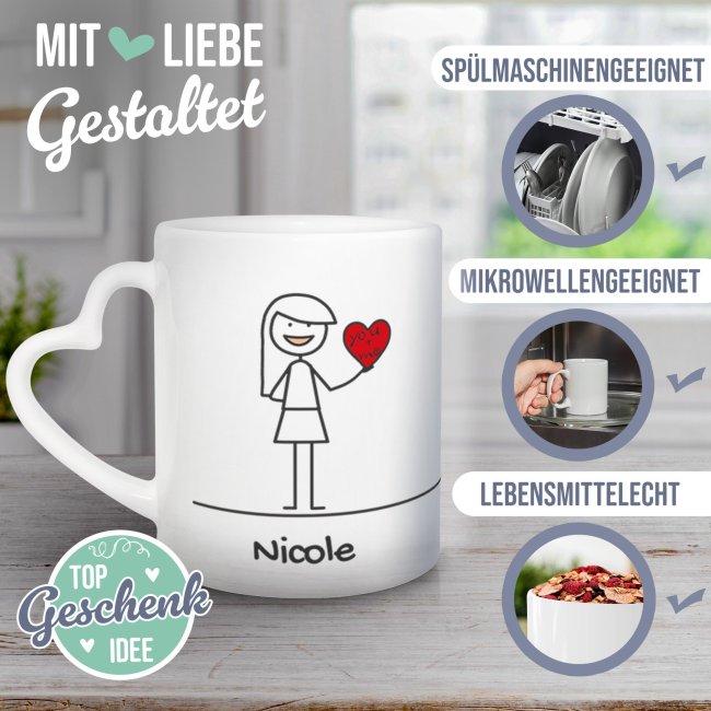 Personalisierte Partner-Tassen mit Name - Strichm&auml;nnchen You &amp; Me - 2er-Set mit Herzhenkel