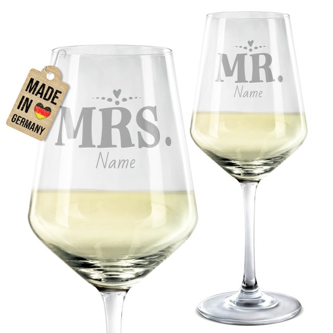 Wei&szlig;weingl&auml;ser mit Gravur - Mrs&amp;Mr - mit Name