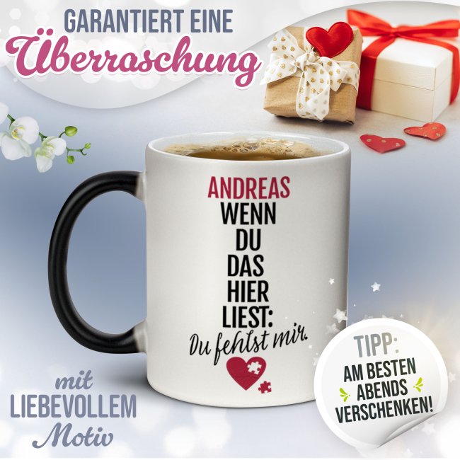 Magic Mug Zaubertasse mit Name - Du fehlst mir, Herz - 300 ml