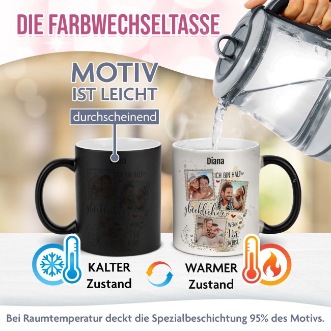 Magic Mug Zaubertasse mit Name &amp; Fotos - Gl&uuml;cklicher, wenn du da bist - 300 ml