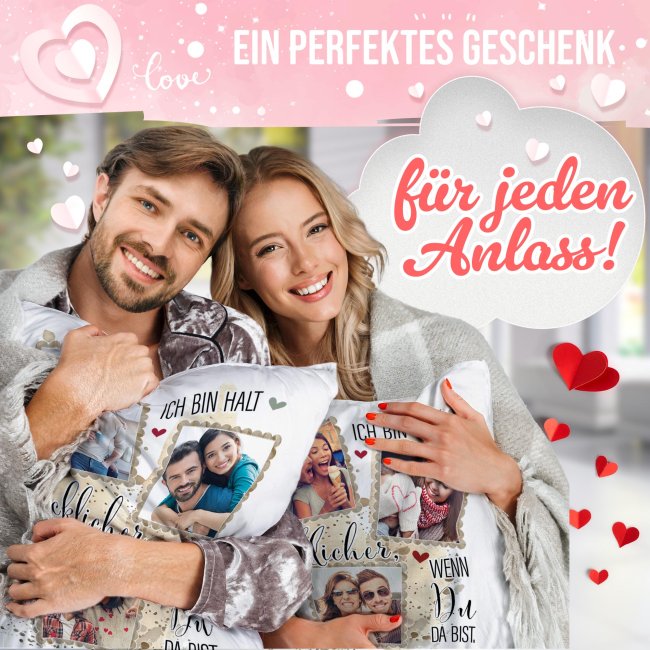 Personalisiertes Kissen - Ich bin gl&uuml;cklicher, wenn du da bist - mit 3 Fotos