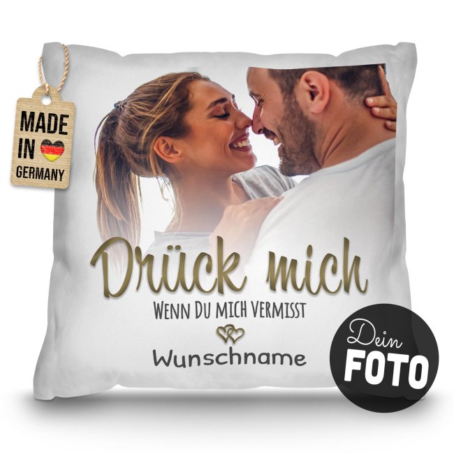 Kissen - Dr&uuml;ck mich wenn du mich vermisst - mit Name &amp; Foto