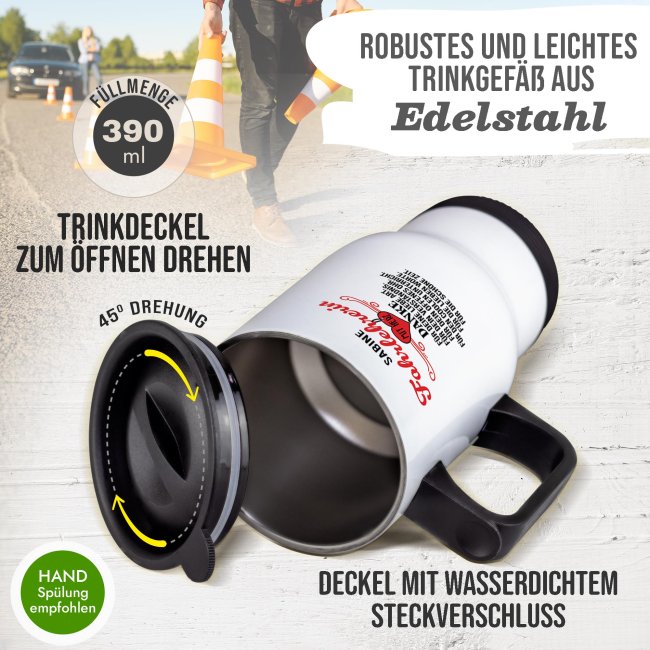 Edelstahl-Thermobecher - Fahrlehrerin mit Herz - mit Name