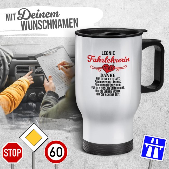 Edelstahl-Thermobecher - Fahrlehrerin mit Herz - mit Name