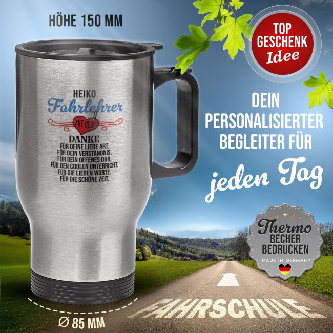 Edelstahl-Thermobecher - Fahrlehrer mit Herz - mit Name