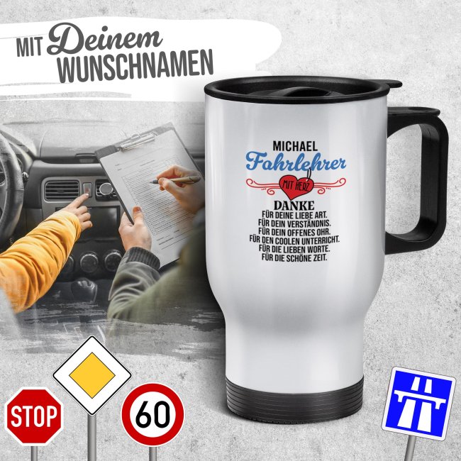 Edelstahl-Thermobecher - Fahrlehrer mit Herz - mit Name