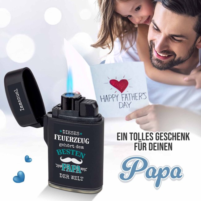 Sturm-Feuerzeug - Dieses Feuerzeug geh&ouml;rt dem besten Papa - mit Name personalisieren