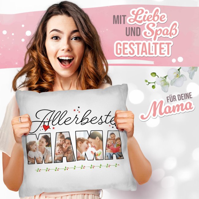 Personalisiertes Kissen - Allerbeste Mama - mit 4 Fotos