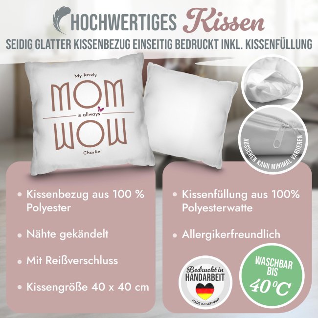 Personalisiertes Kissen f&uuml;r Mama - Mom is Wow - mit Name / Text