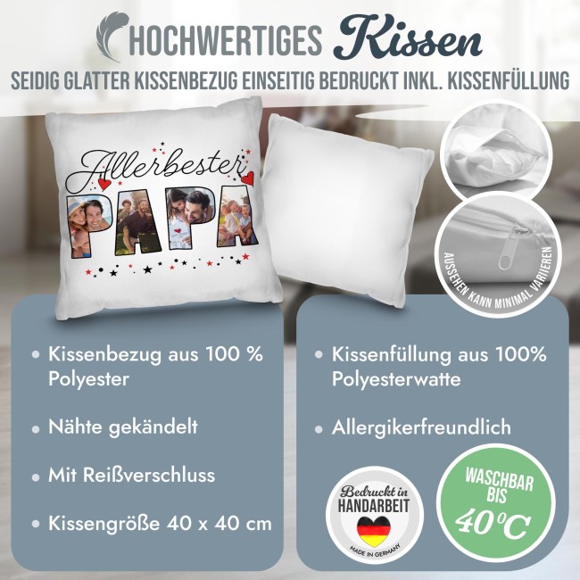 Personalisiertes Kissen - Allerbester Papa - mit 4 Fotos