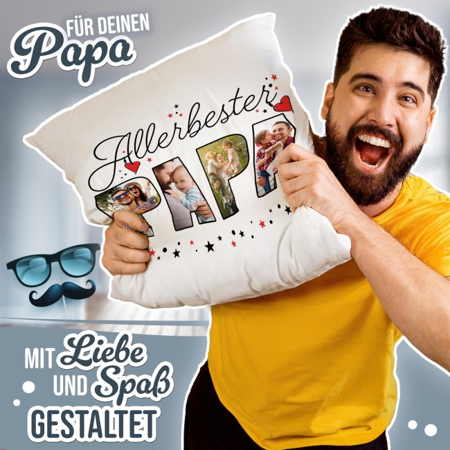 Personalisiertes Kissen - Allerbester Papa - mit 4 Fotos