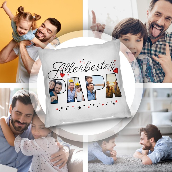 Personalisiertes Kissen - Allerbester Papa - mit 4 Fotos