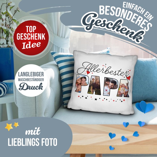 Personalisiertes Kissen - Allerbester Papa - mit 4 Fotos