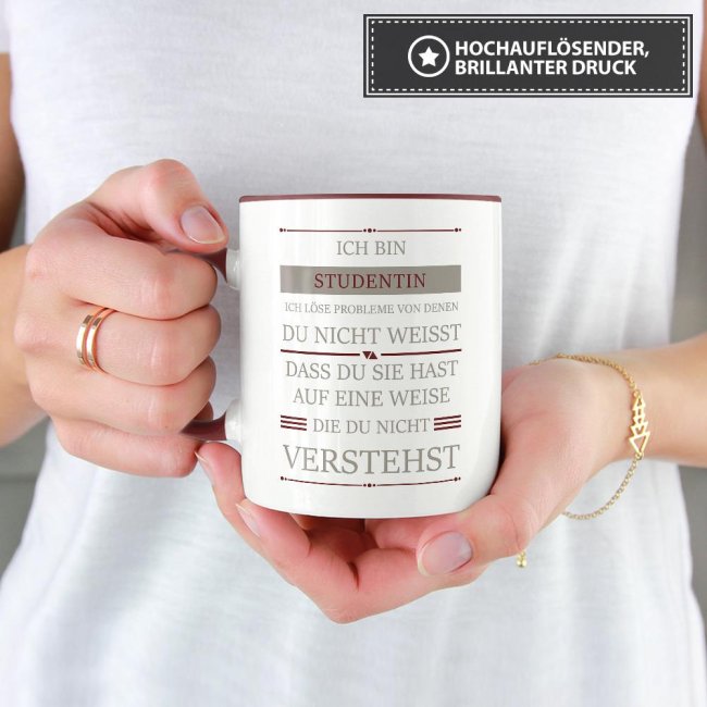 Berufe-Tasse - Ich bin Studentin, ich l&ouml;se Probleme, die du nicht verstehst - Weinrot