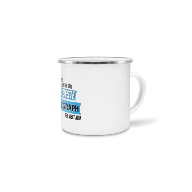 Emaille-Tasse mit Spruch - So sieht der beste Geograpgh aus