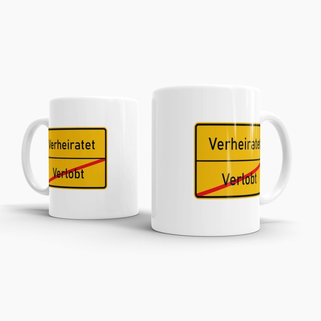 Tasse - Ortsschilder Verlobt -&gt; Verheiratet